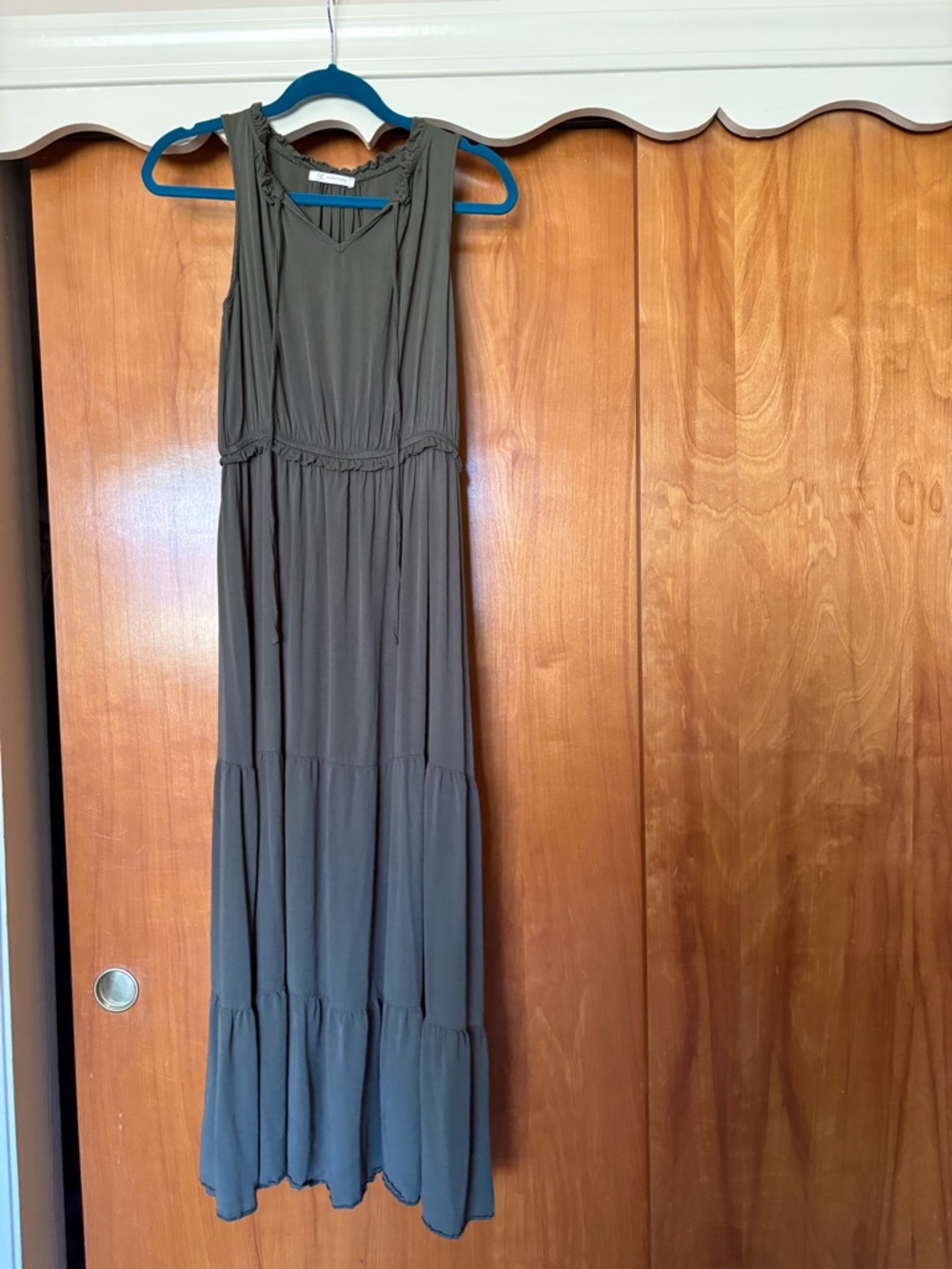 Kirundo sleeveless Olive Maxi Dress with Tiered Skirt